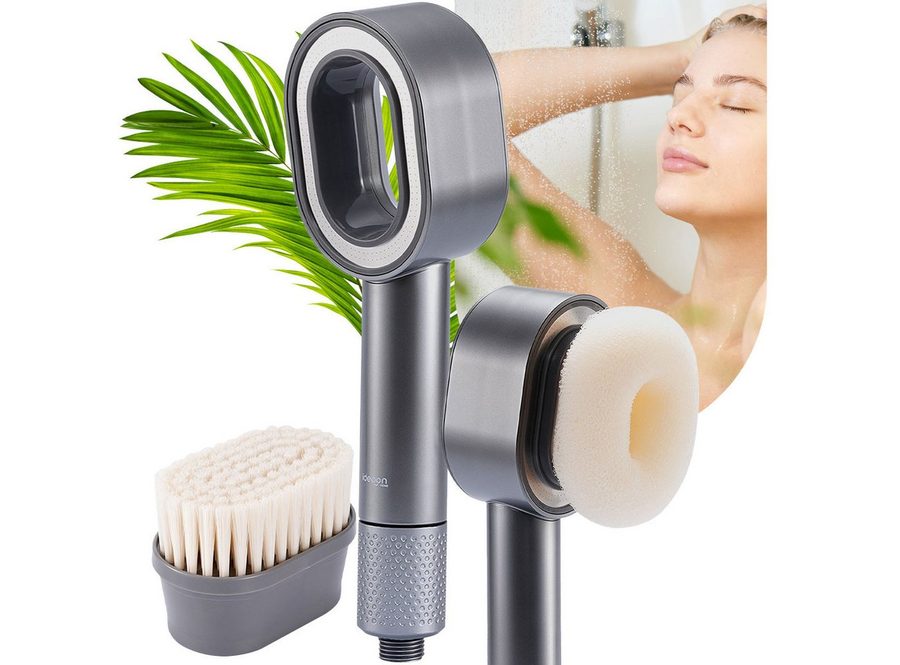 shop'n smile ideoon Handbrause 3-in-1 Duschkopf mit Bürste, Schwamm und Wasserspar Funktion, 2 x Premium-Wasserfilter von shop'n smile ideoon