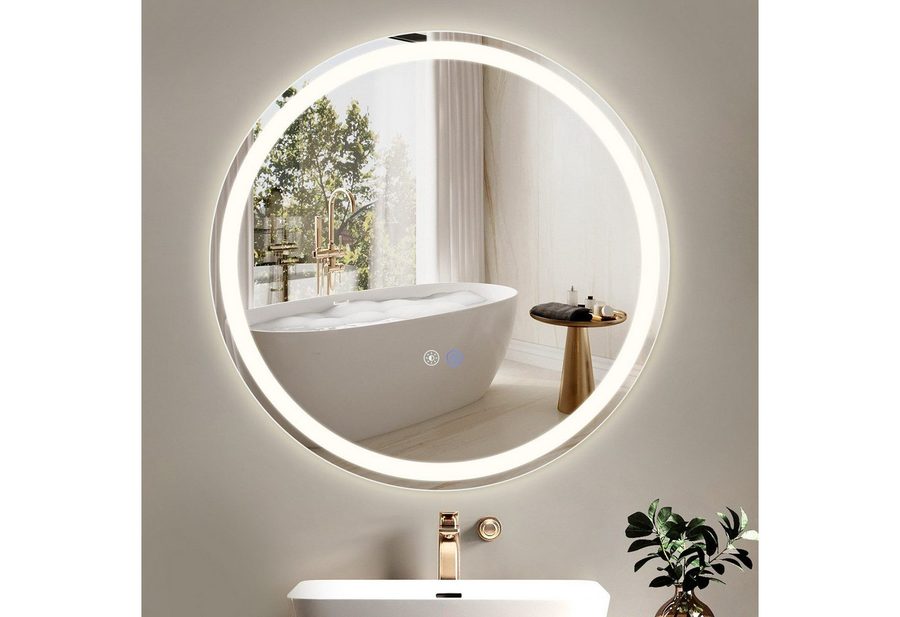 Nettlife Badspiegel Rund Touch Schalter und Entfogger Wandspiegel Beleuchtet 50/60/70/80cm, Entfogger Funktion Dimmbar Memories Funktion Ideal für Badezimmer von Nettlife