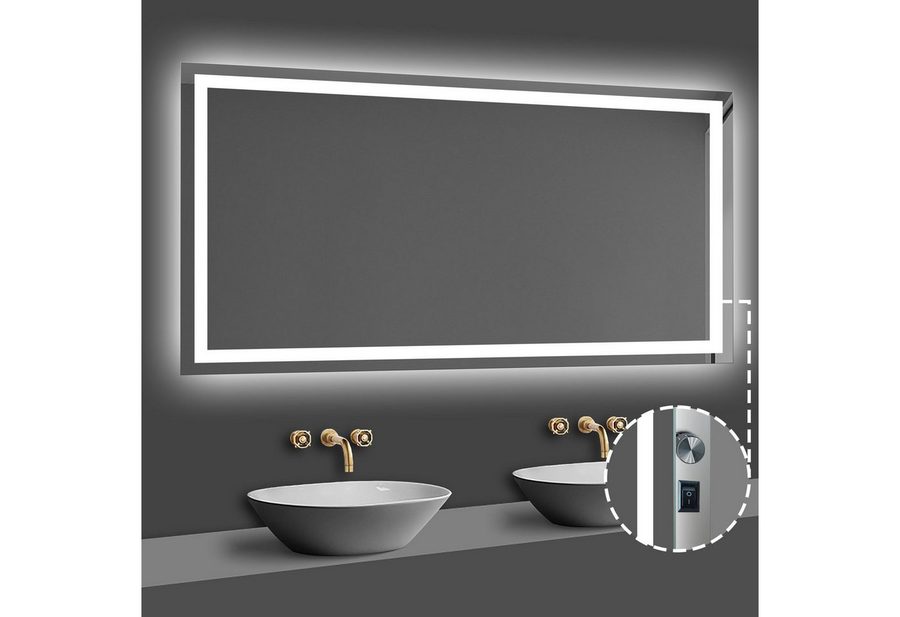 duschspa Badspiegel mit Beleuchtung Kaltweiß oder Kalt/Neutral/Warmweiß Beschlagfrei, Dreh+Knopfschalter, Wandschalter von duschspa