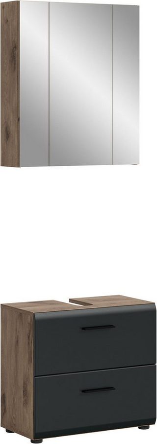 welltime Badmöbel-Set FLORENZ, 2-teilige Badkombination, hochwertige MDF-Front, (Set, 2-St., bestehend aus: 1 Waschbeckenunterschrank, 1 Spiegelschrank), Bad-Kombination, Bad-Möbel, Badezimmer, Kombination, Kombi von welltime