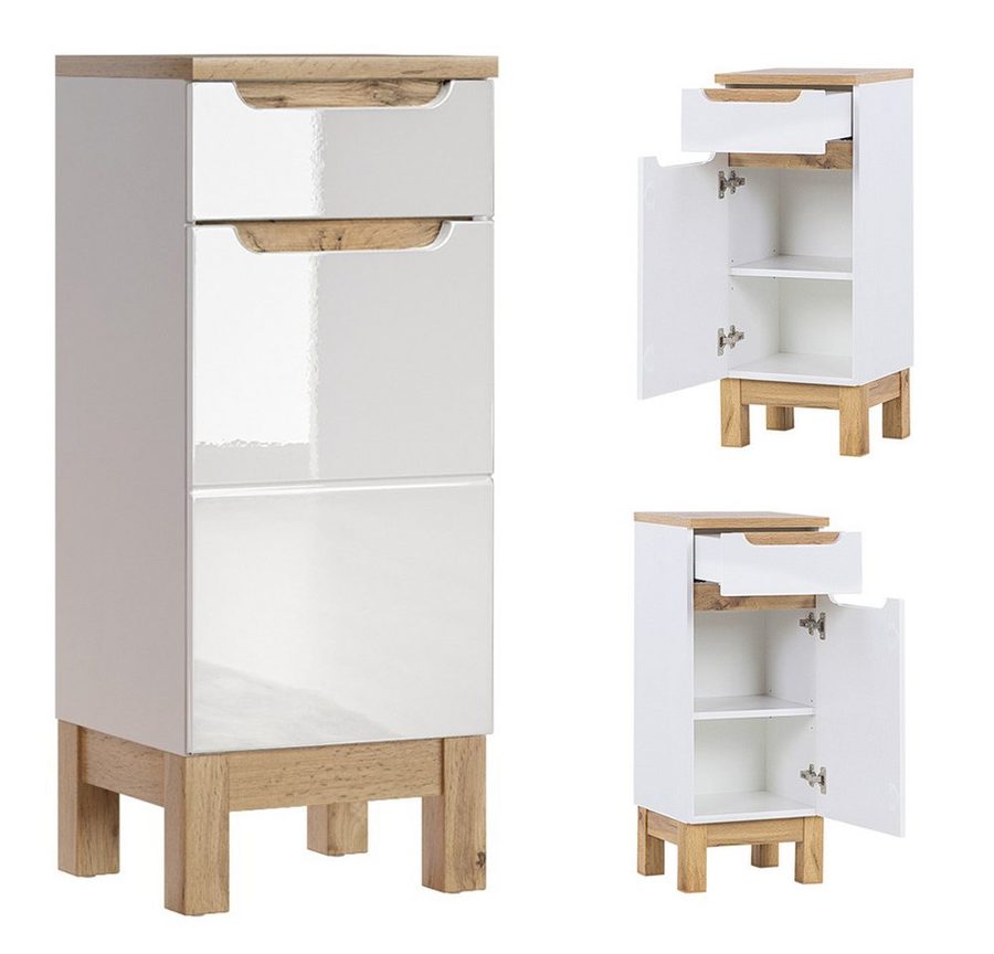 Lomadox Badkommode SOLNA-56, Badmöbel inkl. Standfüßen, Hochglanz weiß, BxHxT ca. 35x86x33cm von LOMADOX