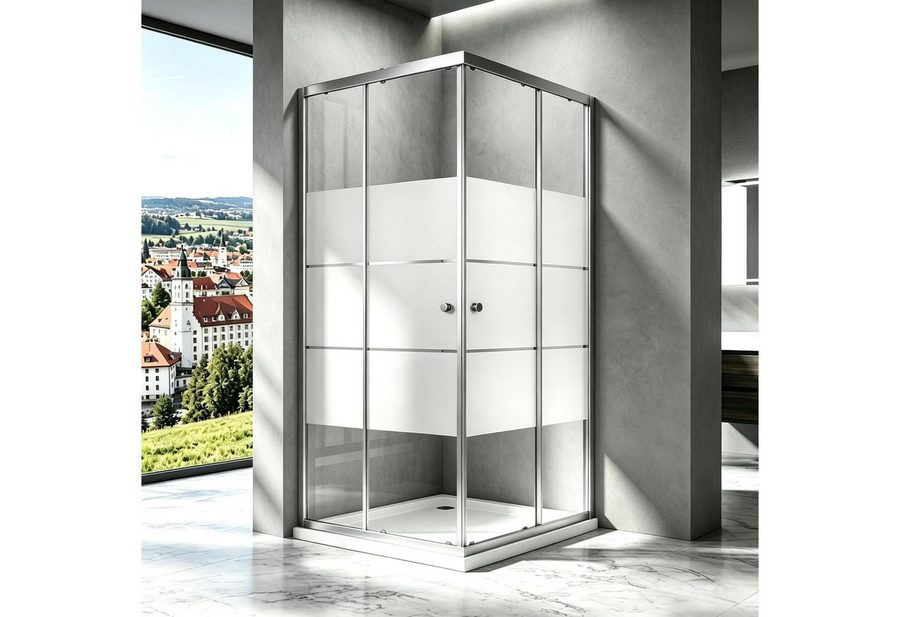 Boromal Eckdusche Duschkabine 75x90 90x75 75x75 80x80 90x90 H:185cm Milchglas, BxT: 75x90 cm, 5mm Sicherheitsglas, Schiebetür Eckeinstieg Glas Dusche, verstellbar Alu Wandprofil, Alu-Rahmen, mit 16 Türrollen, Easy Clean Funktion, Links und Recht montierbar von Boromal