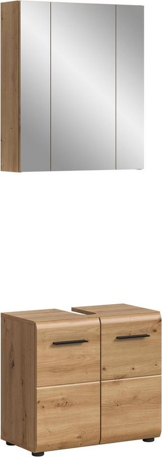 welltime Badmöbel-Set FLORENZ, 2-teilige Badkombination, hochwertige MDF-Front, (Set, 2-St., bestehend aus: 1 Waschbeckenunterschrank, 1 Spiegelschrank), Bad-Kombination, Bad-Möbel, Badezimmer, Kombination, Kombi von welltime