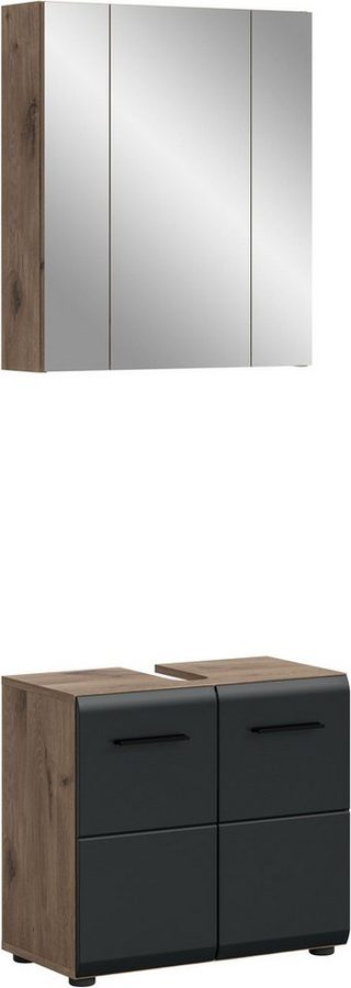 welltime Badmöbel-Set FLORENZ, 2-teilige Badkombination, hochwertige MDF-Front, (Set, 2-St., bestehend aus: 1 Waschbeckenunterschrank, 1 Spiegelschrank), Bad-Kombination, Bad-Möbel, Badezimmer, Kombination, Kombi von welltime
