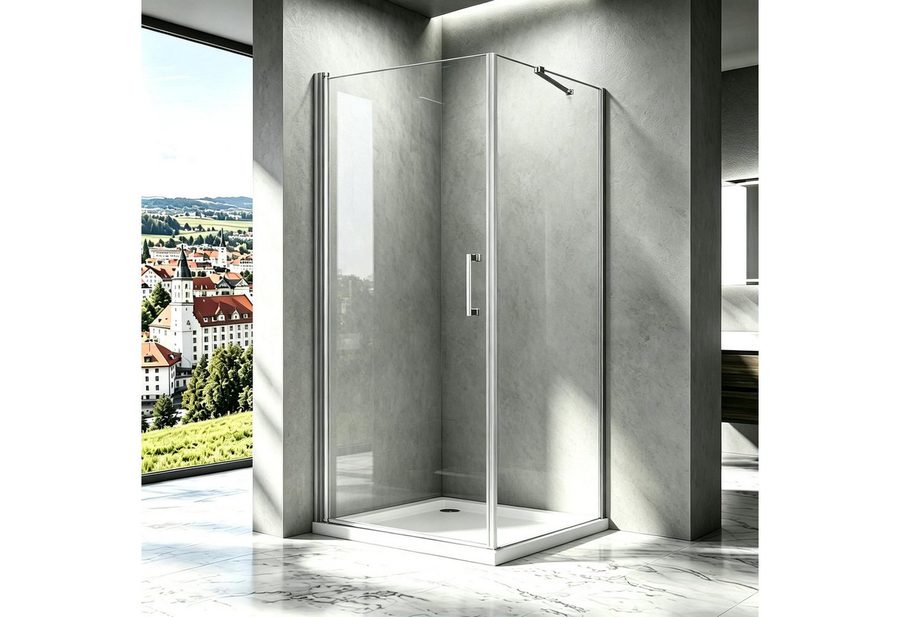 Boromal Eckdusche Duschkabine Eckeinstieg Pendeltür Drehtür mit seitenwand NANO H:195cm, BxT: 90x90 cm, 5mm Sicherheitsglas, Duschtür Schwingtür, mit Alu-Bodenleiste, variabler Verstellber Aluprofil, Magnetdichtleisten von Boromal