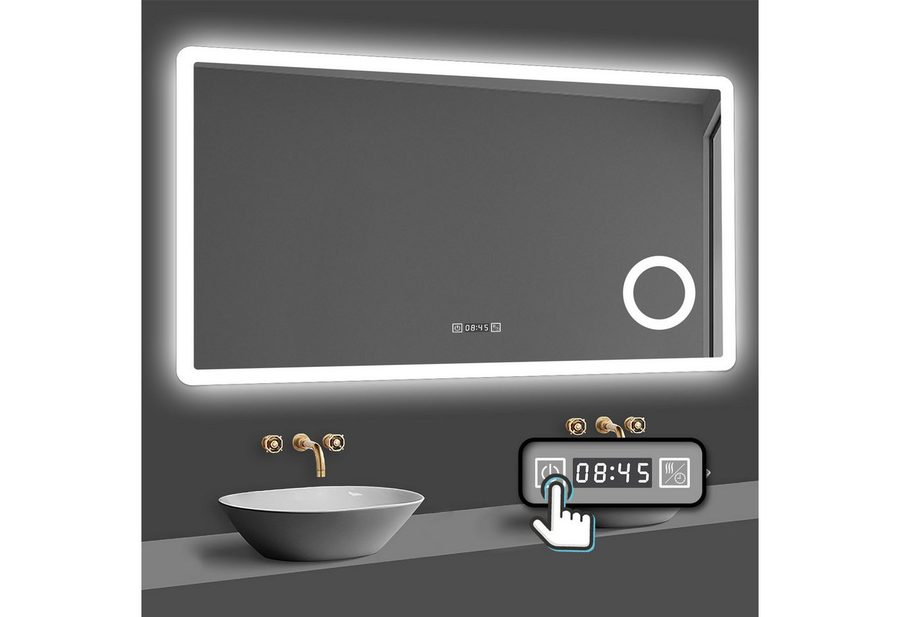 duschspa Badspiegel 80-160cm 3 Lichtfarbe, Uhr, Beschlagfrei, 3-Fach Schminkspiegel, dimmbar von duschspa