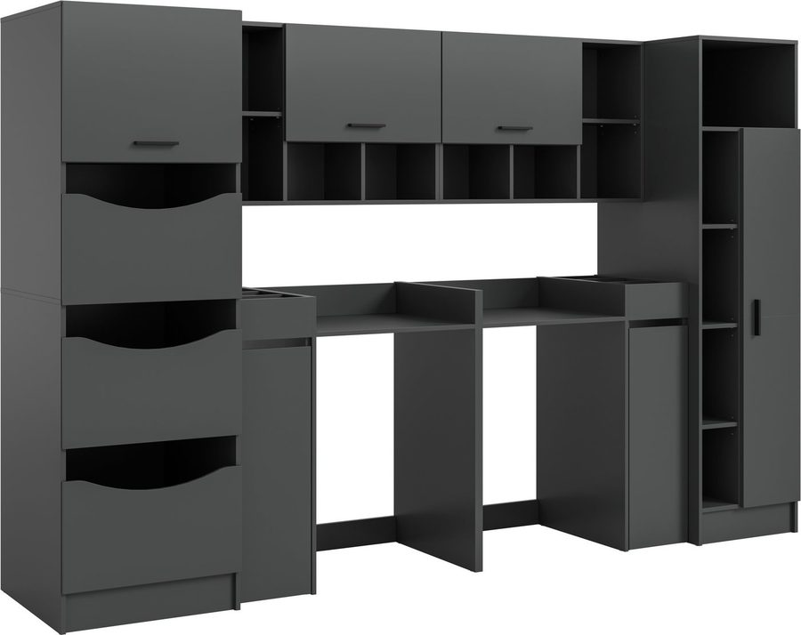 welltime Badmöbel-Set FALAS, 8-teilig, Hauswirtschaftsraum Set, Breite 300 cm, (Set, 8-St., Wäscheschrank, Hängeschrank,Standregal, Umbauschrank, Mehrzweckschrank), Kombination, Waschmaschinenumbau, Waschmaschinenschrank, Wäschekammer