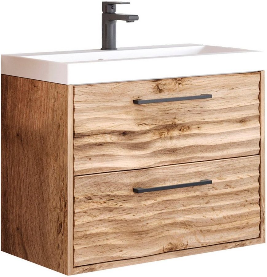 welltime Waschtisch Canada, Badmöbel Wellenstruktur inkl. Becken, Breite 60cm Waschplatz von welltime