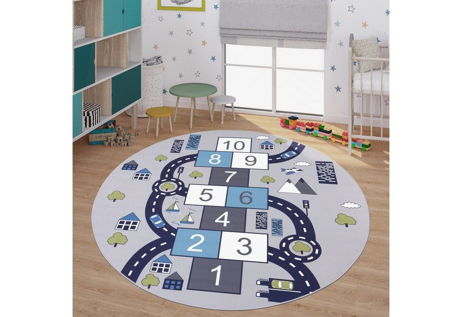 TT Home Teppich Kinderzimmer, Rund, Höhe: 4 mm, Kinderzimmerteppich Teppich Junge Mädchen Kinderteppich Baby Rutschfes von TT Home