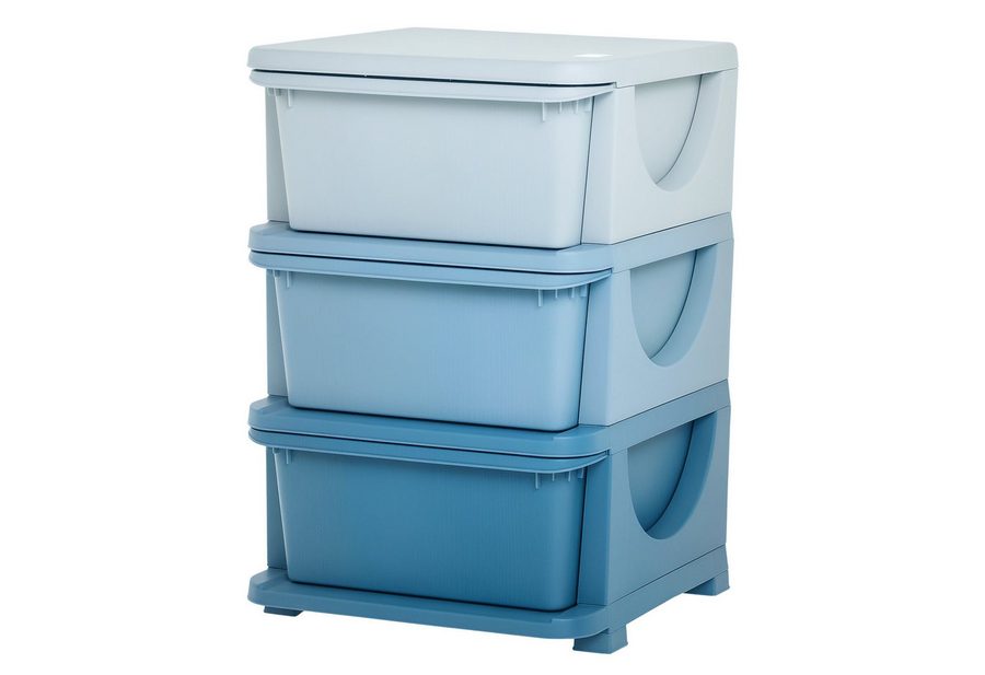 HOMCOM Spielzeugtruhe Schubladenschrank mit Stauraum, Spielzeugkiste, drei Ebenen (Spielzeug-Organizer, 1 St., Aufbewahrungsboxen), für Kinderzimmer 3-6 Jahre Kindermöbel Blau 37 x 37 x 56,5 cm von HOMCOM