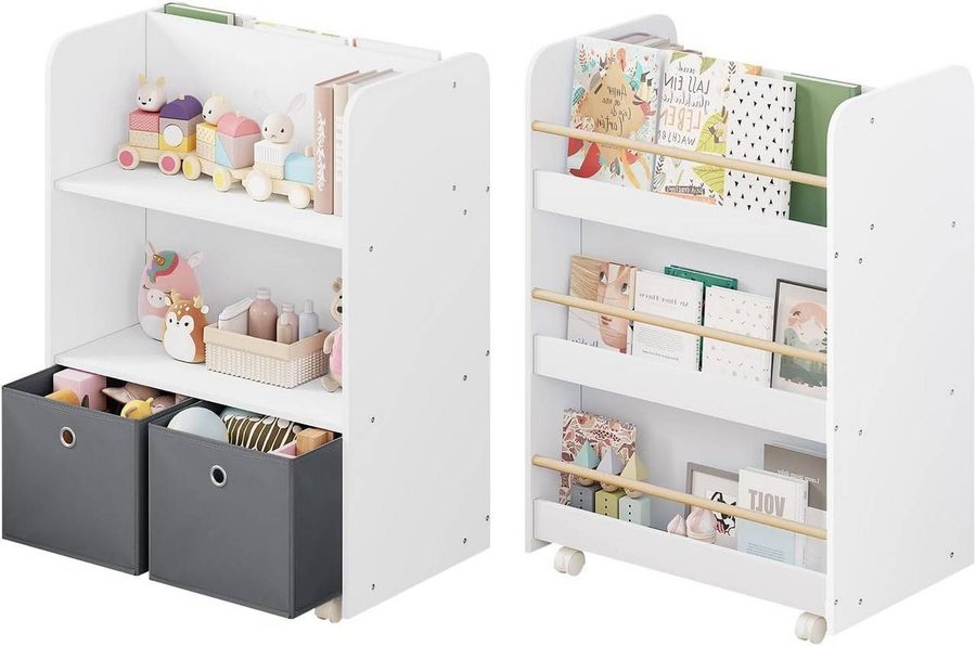 Woltu Kinderregal, 1-tlg., 2 in 1 Bücherregal mit Boxen auf Rollen von WOLTU
