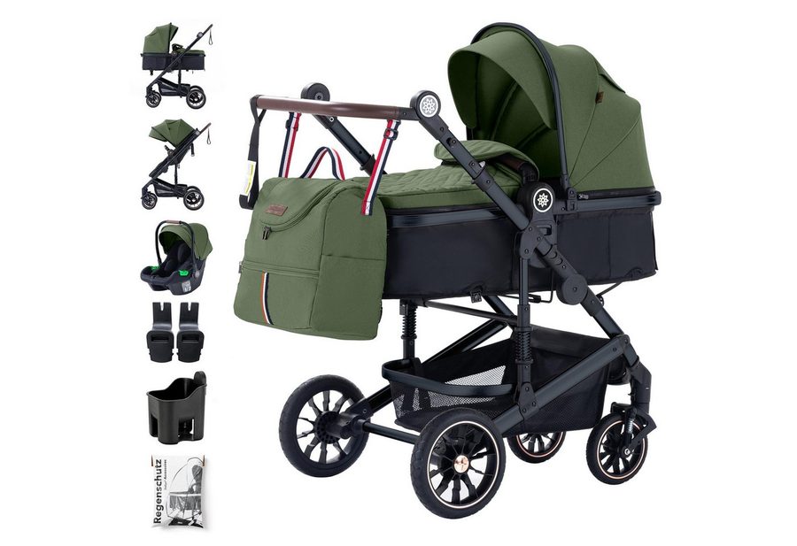 Daliya® Kombi-Kinderwagen NEOMOVE 3in1 Kinderwagen mit i-Size Babyschale & Buggy, (Reise-Set, 10-tlg), Kinderwagen mit i-Size Babyschale, Alu-Rahmen, Großer Einkaufskorb von Daliya®