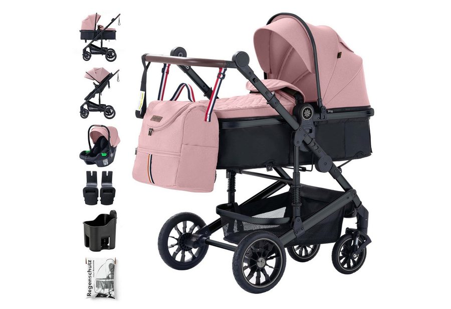 Daliya® Kombi-Kinderwagen NEOMOVE 3in1 Kinderwagen mit i-Size Babyschale & Buggy, (Reise-Set, 10-tlg), Kinderwagen mit i-Size Babyschale, Alu-Rahmen, Großer Einkaufskorb von Daliya®