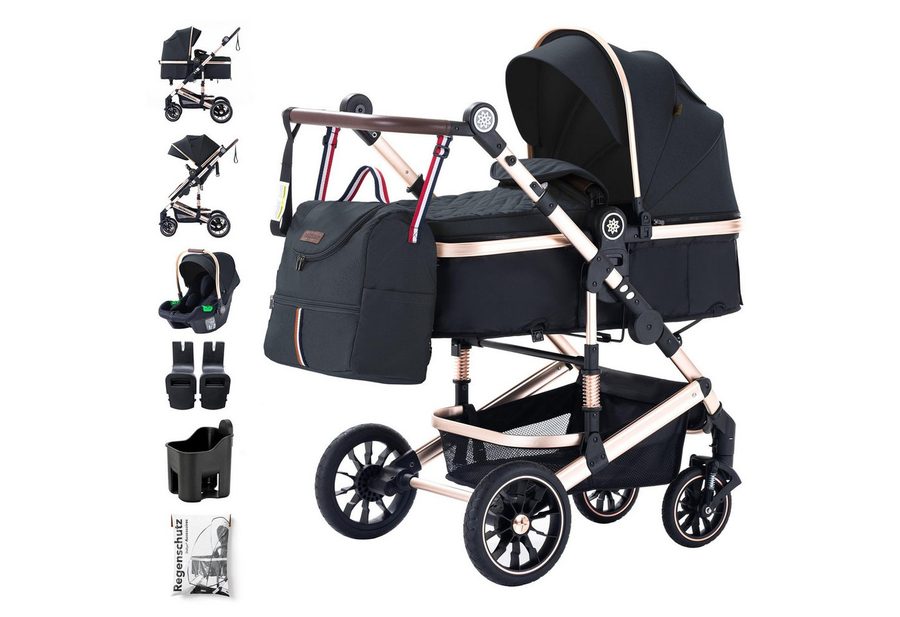 Daliya® Kombi-Kinderwagen NEOMOVE 3in1 Kinderwagen mit i-Size Babyschale & Buggy, (Reise-Set, 10-tlg), Kinderwagen mit i-Size Babyschale, Alu-Rahmen, Großer Einkaufskorb von Daliya®