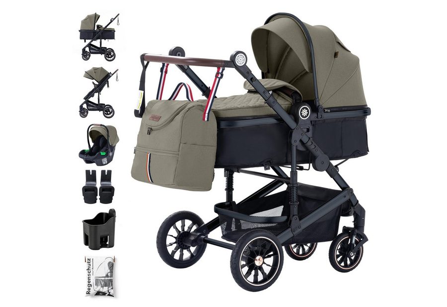 Daliya® Kombi-Kinderwagen NEOMOVE 3in1 Kinderwagen mit i-Size Babyschale & Buggy, (Reise-Set, 10-tlg), Kinderwagen mit i-Size Babyschale, Alu-Rahmen, Großer Einkaufskorb von Daliya®