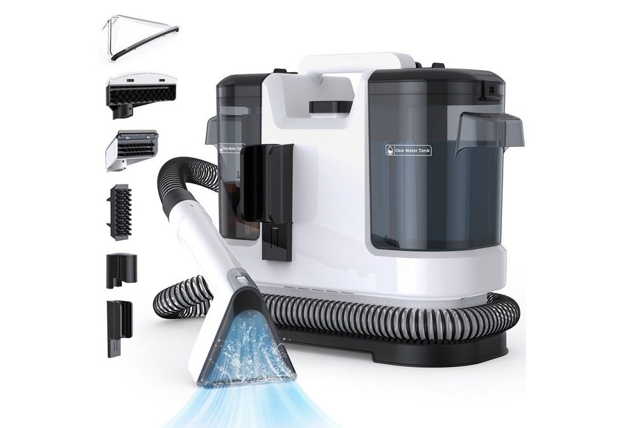 lubluelu Teppichreinigungsgerät V6 Tragbar 5in1 Polsterreiniger Waschsauger Teppichreiniger Dual Tank, 450 W, beutellos, mit 13500pa Saugkraft, für Sofas, Teppiche und Haustierunterlagen von lubluelu