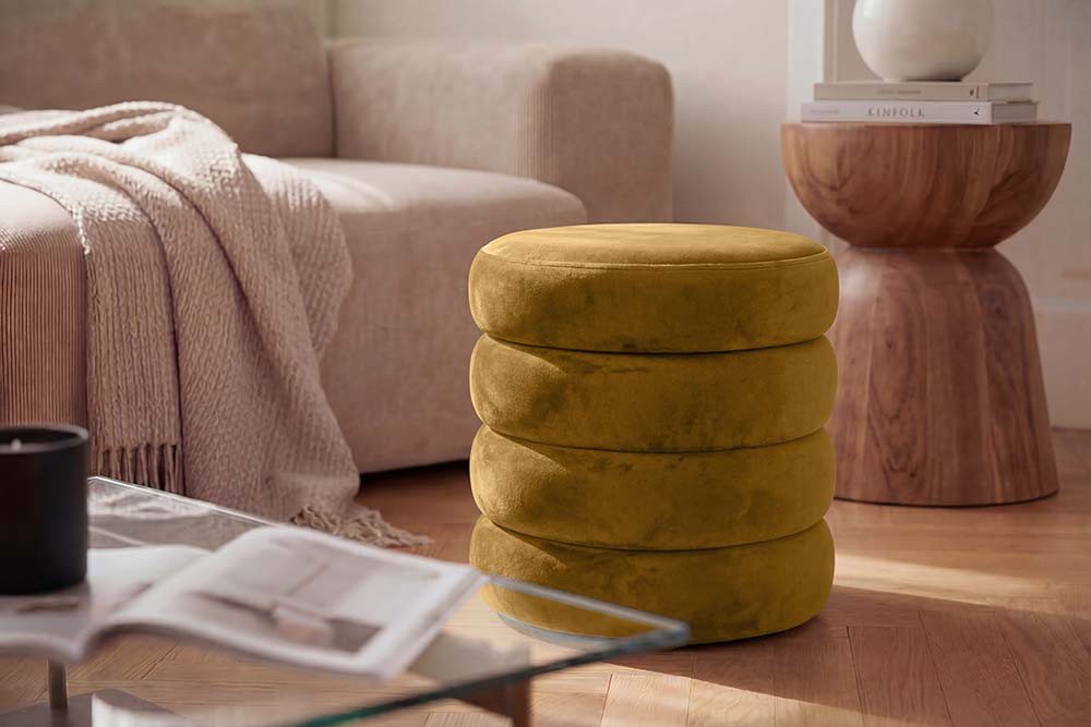 riess-ambiente Polsterhocker VOGUE 40cm senfgelb - Samt, mit Stauraum, gepolstert, rund, retro (Einzelartikel, 1 St), Eleganter Sitzhocker - ideal f. Ankleide, Flur, Wohnzimmer & Garderobe von riess-ambiente