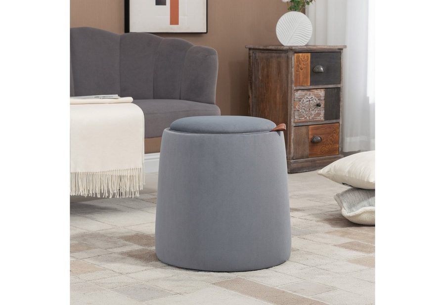 HOMCOM 2-in-1 Ottomane Sitzhocker inklusive Stauraum, abnehmbaren Deckel Grau von HOMCOM
