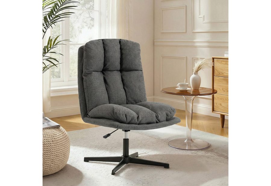HOMCOM Relaxsessel Loungesessel, Lesesessel mit Schneidersitz, Leinenoptik, Dunkelgrau (Drehsessel, 1-St., Gepolsterter Polsterstuhl), Breiter Sitz, höhenverstellbar, 360° drehbar von HOMCOM