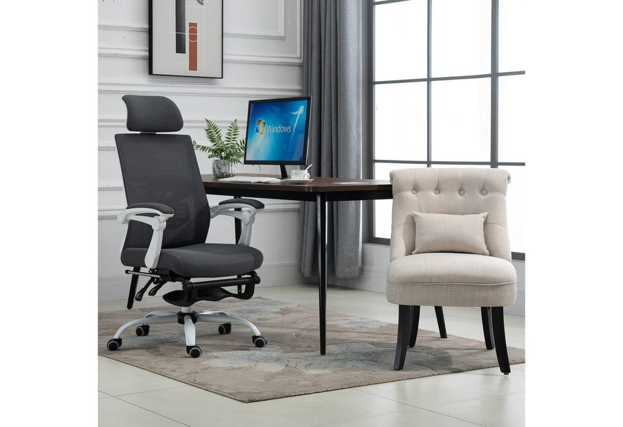 HOMCOM Relaxsessel Wohnzimmer Loungesessel Holzbeine Lesesessel mit Leinenoptik (Fernsehsessel, 1-St., Postersessel), für Wohnzimmer, Schlafzimmer, 52,5 x 69 x 77 cm, Cremeweiß von HOMCOM