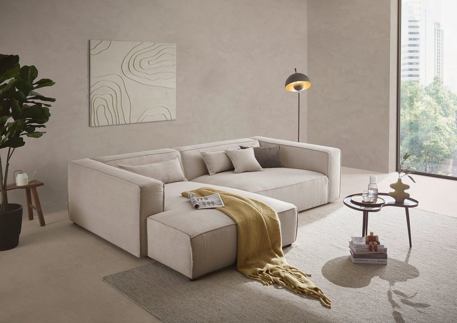 LeGer Home by Lena Gercke Ecksofa PIARA XXL Struktur u. Leinenoptik, Big-Sofa, L-Form, wahlweise Ottomane rechts/links, Kedernaht, extra tiefe Sitzfläche