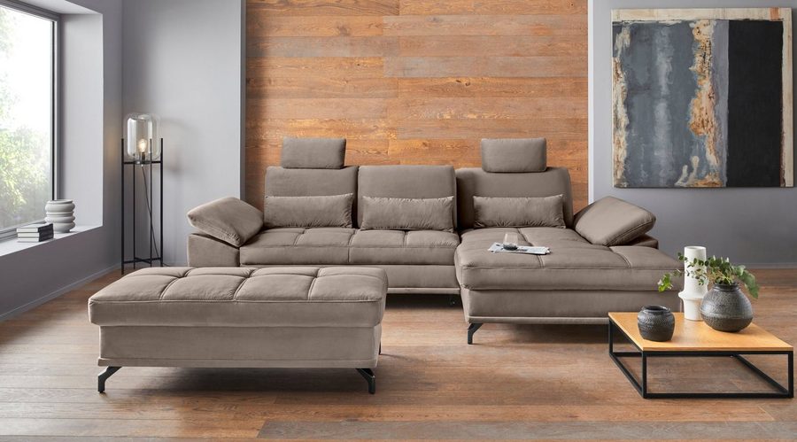 OTTO home Ecksofa Costello L-Form, B: 301cm, Sitztiefen & Armteilverstellung, Federkern, 3 Nierenkissen, mit Schlaffunktion & Bettkasten