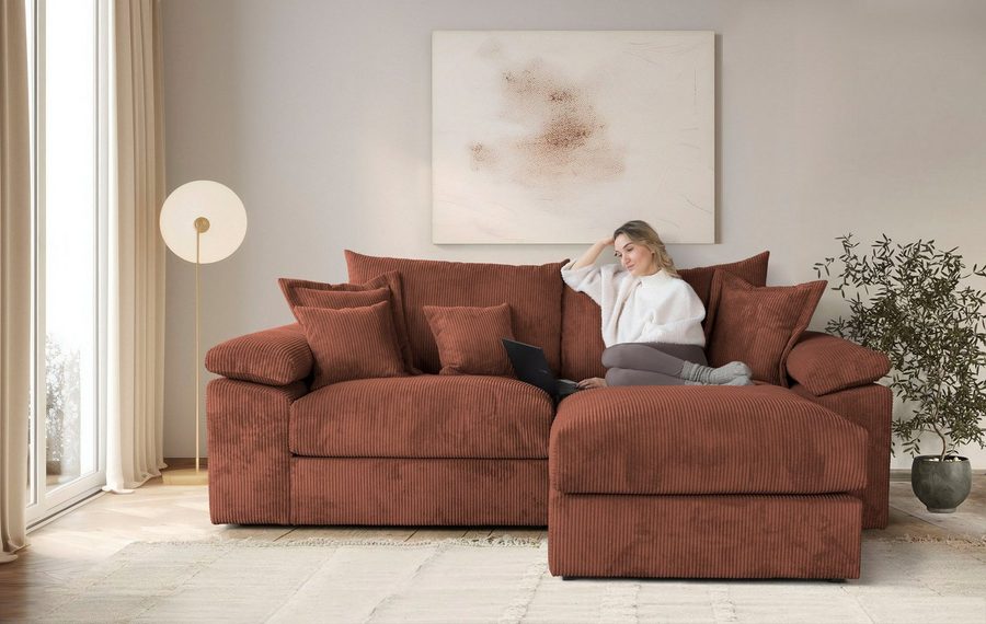 OTTO home Ecksofa Soft&Cosy XL L-Form, B: 246 cm - OTTO. Verlässliche Qualität., Mega-Sofa, Cord oder Chenille-Struktur, mit Federkern & 4 Zierkissen