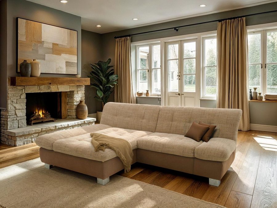 DOMO collection Ecksofa 100031 234x157 cm, kompakt, komfortabel & bequem, L-Form, whlw. mit Bettfunktion und Armteilverstellung