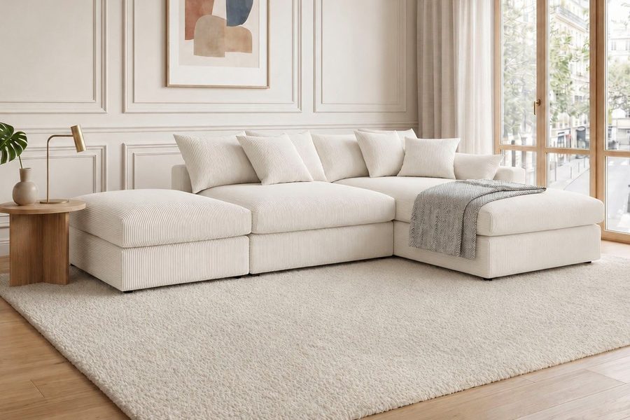 OTTO home Ecksofa Cosy Lounge L-Form, Breite 333 cm, Mega-Sofa mit Cordstoff bezogen, mit Federkern & 4 Zierkissen
