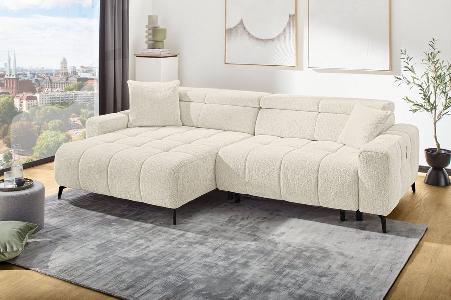Jockenhöfer Gruppe Ecksofa Racer L-Form, B: 290 cm, 60 cm elektrische Sitztiefenverstellung, USB-Ports, Kopfstützen verstellbar, Zierkissen, bis 140 kg/Sitz