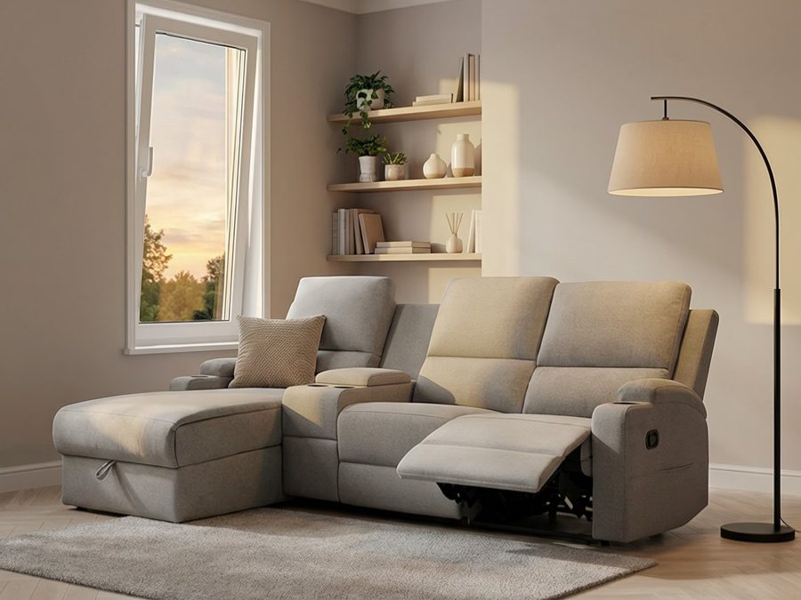 OTTO home Ecksofa NAPORI Struktur, Multimediasofa, 3er Kinosessel XXL, L-Form, Kinosofa, manuelle o. elektr. Relaxfunktion, Staufach, Getränkehalter