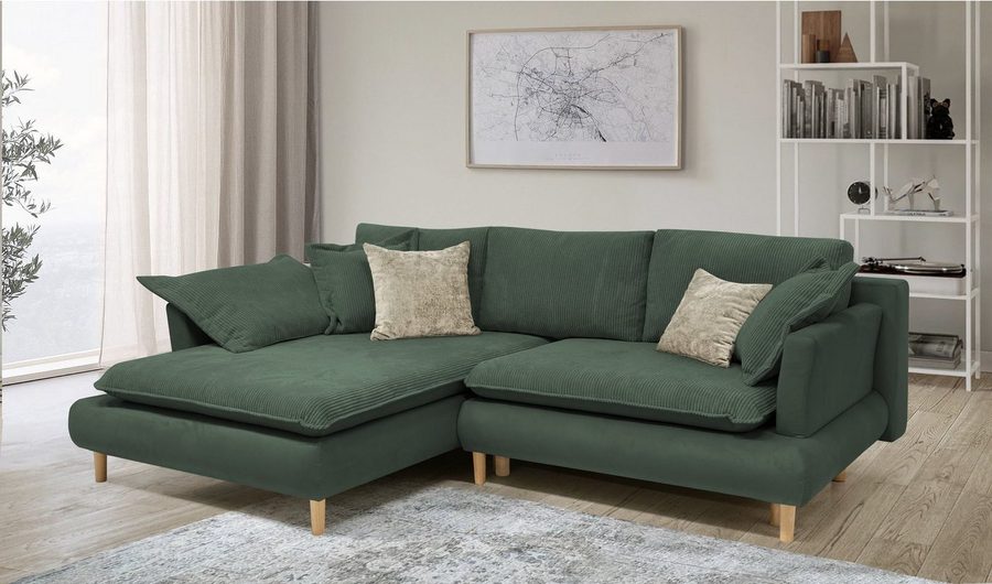 COLLECTION AB Ecksofa Mandela L-Form, B: 264 cm, Schlaffunktion, Bettkasten & 5 Zierkissen, Federkern
