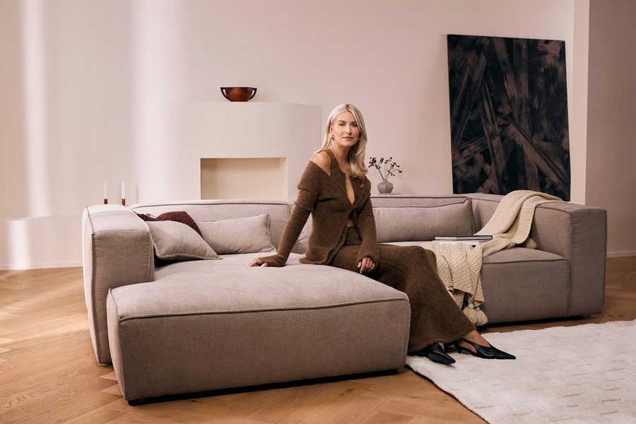 LeGer Home by Lena Gercke Ecksofa PIARA XXL Struktur u. Leinenoptik, Big-Sofa, L-Form, wahlweise Ottomane rechts/links, Kedernaht, extra tiefe Sitzfläche