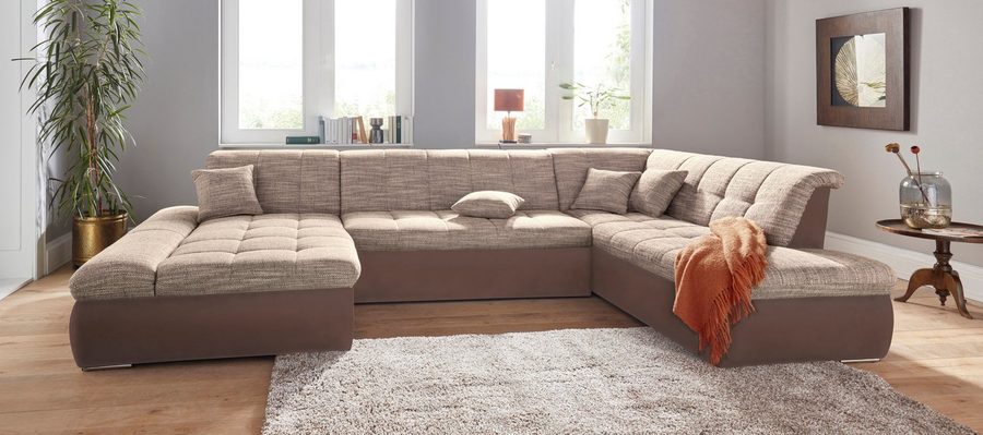 DOMO collection Wohnlandschaft MORIC Massiv! - Belastbar bis 140 kgxSitz, 353x216x80 cm, XXL, U-Form, inkl. Zierkissen