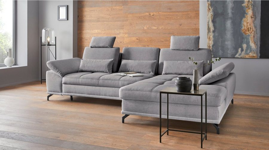 OTTO home Ecksofa Costello L-Form, B: 301cm, Sitztiefen & Armteilverstellung, Federkern, 3 Nierenkissen, mit Schlaffunktion & Bettkasten