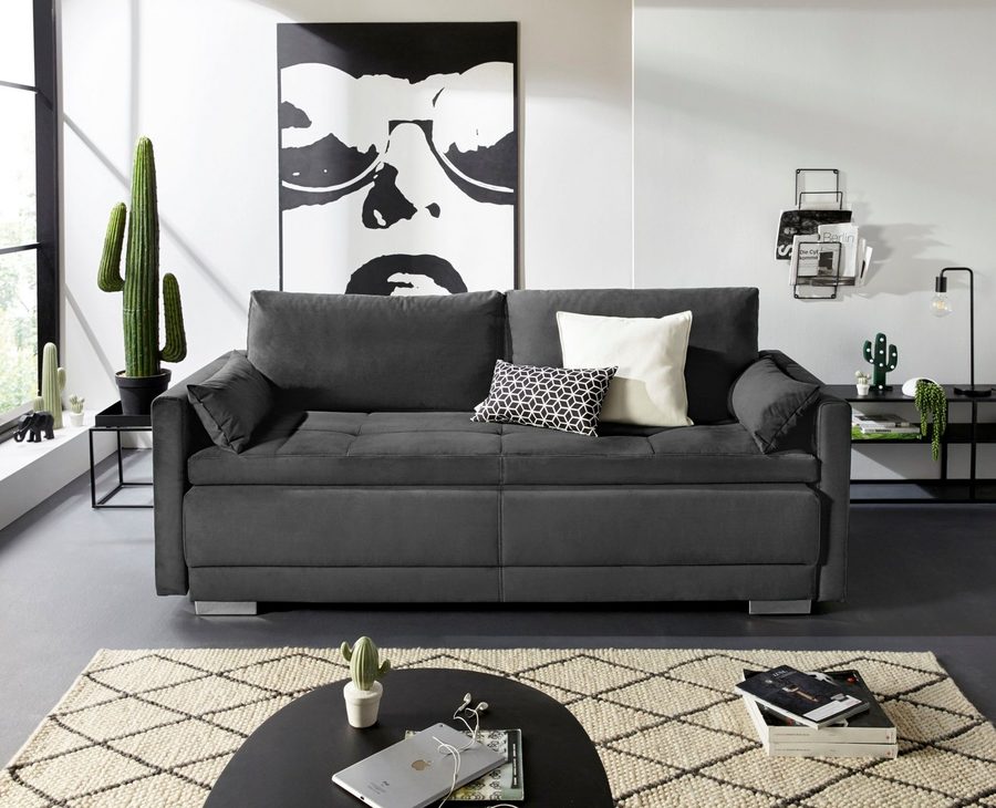 OTTO home Schlafsofa Berlin, B: 218 cm, Liegel. 160x198 cm, Boxspring, Dauerschlafsofa mit Boxspring inklusive 2 Zierkissen & Bettkasten