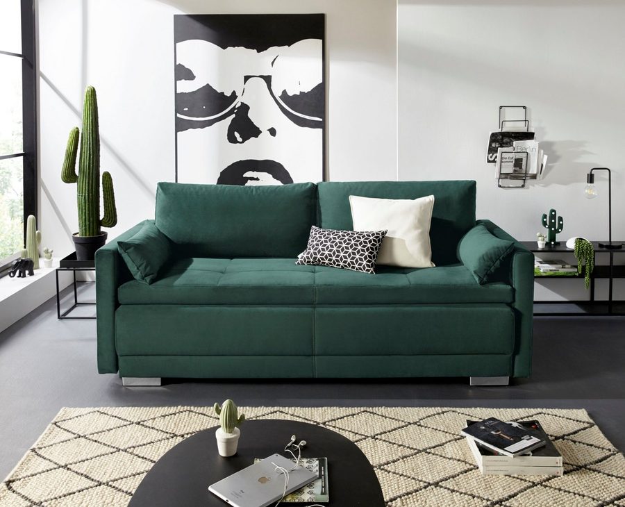 OTTO home Schlafsofa Berlin, B: 218 cm, Liegel. 160x198 cm, Boxspring, Dauerschlafsofa mit Boxspring inklusive 2 Zierkissen & Bettkasten