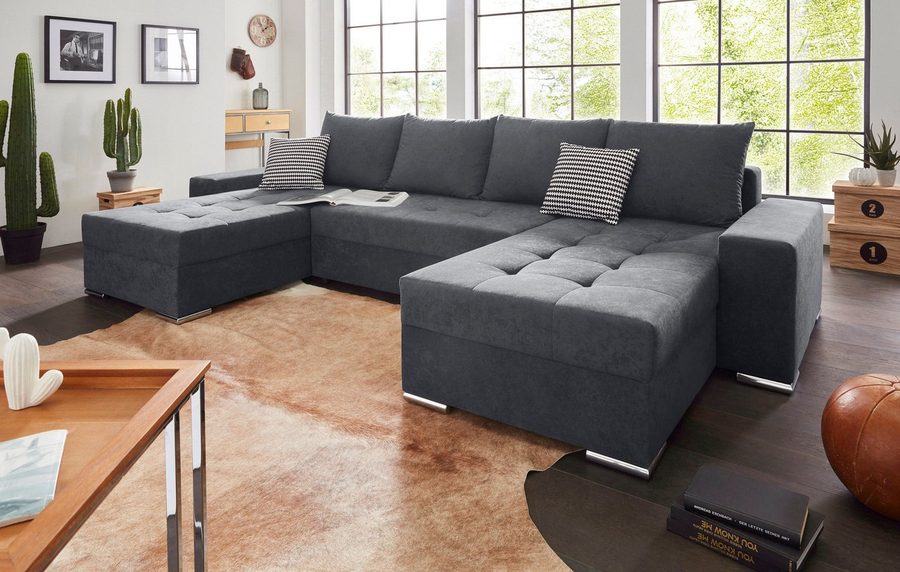 COLLECTION AB Wohnlandschaft Josy XL U-Form, Breite: 313 cm, Liegefl. 137x266 cm, Schlaffunktion, Bettkasten & 2 Zierkissen, Federkern