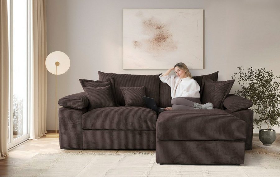 OTTO home Ecksofa Soft&Cosy XL L-Form, B: 246 cm - OTTO. Verlässliche Qualität., Mega-Sofa, Cord oder Chenille-Struktur, mit Federkern & 4 Zierkissen