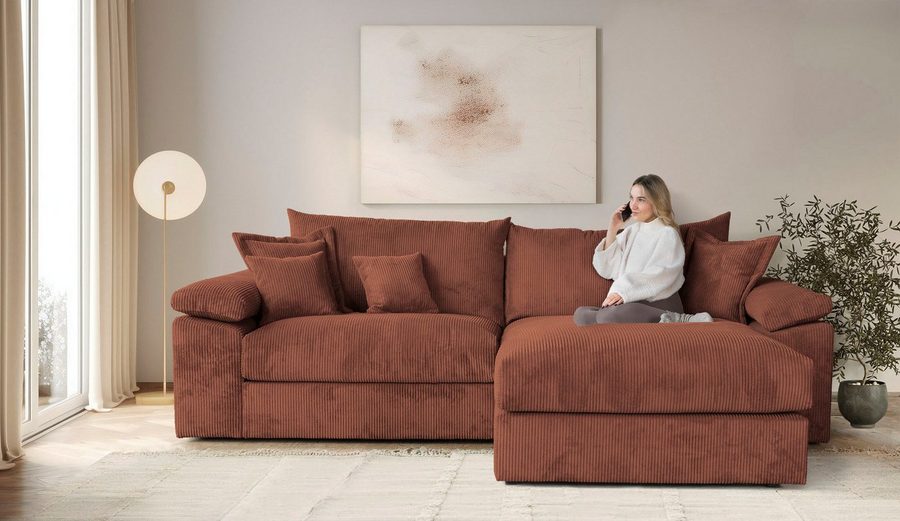 OTTO home Ecksofa Soft&Cosy XXL L-Form, B: 303 cm - OTTO. Verlässliche Qualität., Mega-Sofa, Cord oder Chenille-Struktur, mit Federkern & 4 Zierkissen