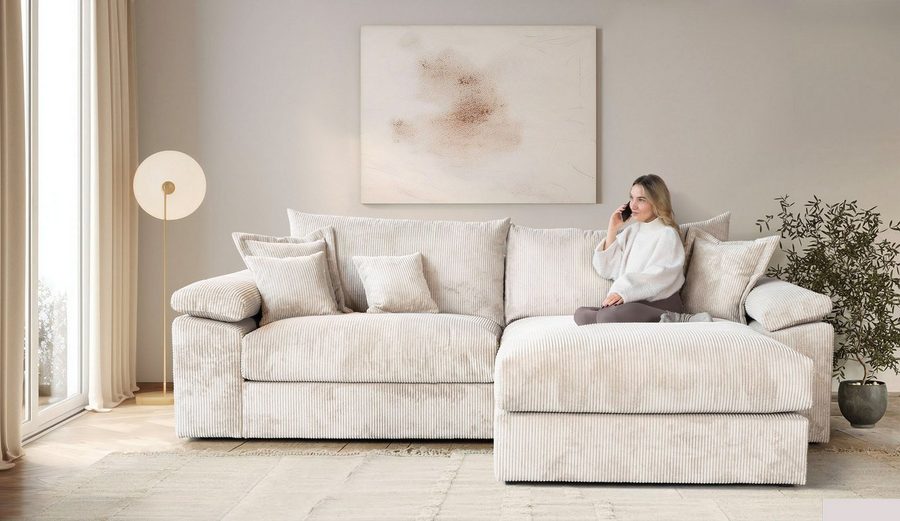 OTTO home Ecksofa Soft&Cosy XXL L-Form, B: 303 cm - OTTO. Verlässliche Qualität., Mega-Sofa, Cord oder Chenille-Struktur, mit Federkern & 4 Zierkissen