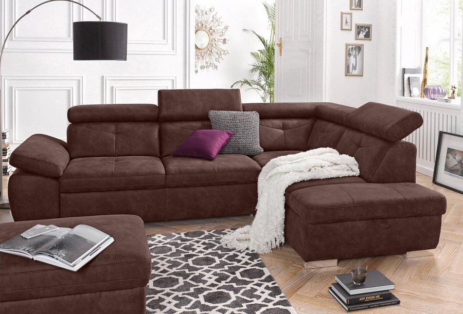 exxpo - sofa fashion Ecksofa Spring, super bequem und komfortabel mit Armteil- und Kopfteilfunktion, mit Bettfunktion & Bettkasten, Luxus-Microfaser +Simply Clean!