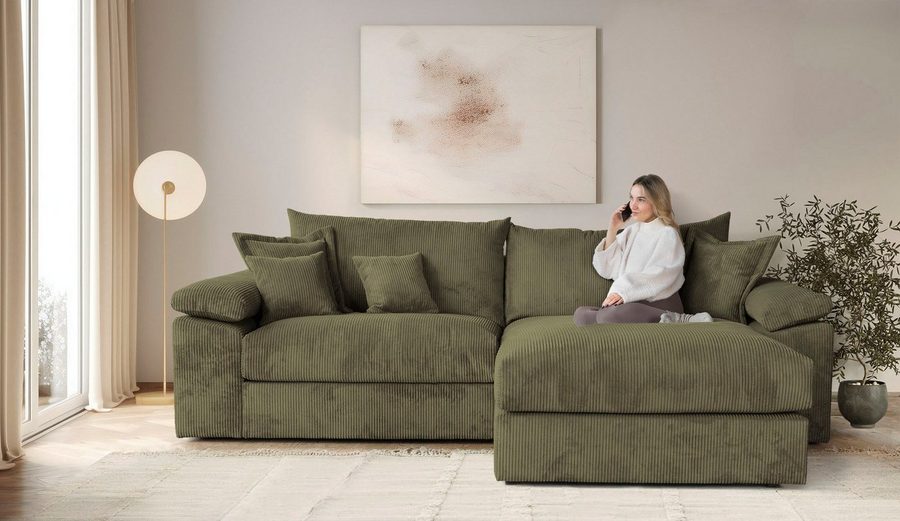 OTTO home Ecksofa Soft&Cosy XXL L-Form, B: 303 cm - OTTO. Verlässliche Qualität., Mega-Sofa, Cord oder Chenille-Struktur, mit Federkern & 4 Zierkissen