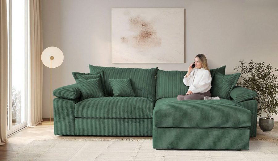 OTTO home Ecksofa Soft&Cosy XXL L-Form, B: 303 cm - OTTO. Verlässliche Qualität., Mega-Sofa, Cord oder Chenille-Struktur, mit Federkern & 4 Zierkissen