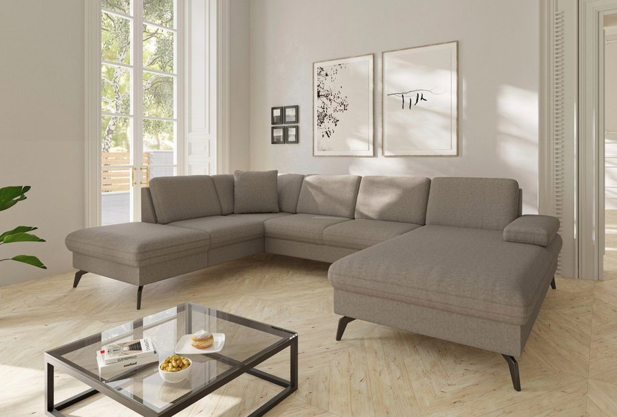 sit&more Wohnlandschaft Morris Jubi U-Form, B: 300 cm, Armteilverstellung, optional mit Bettfunktion, 1 Zierkissen, komfortable Sitzhöhe 44 cm