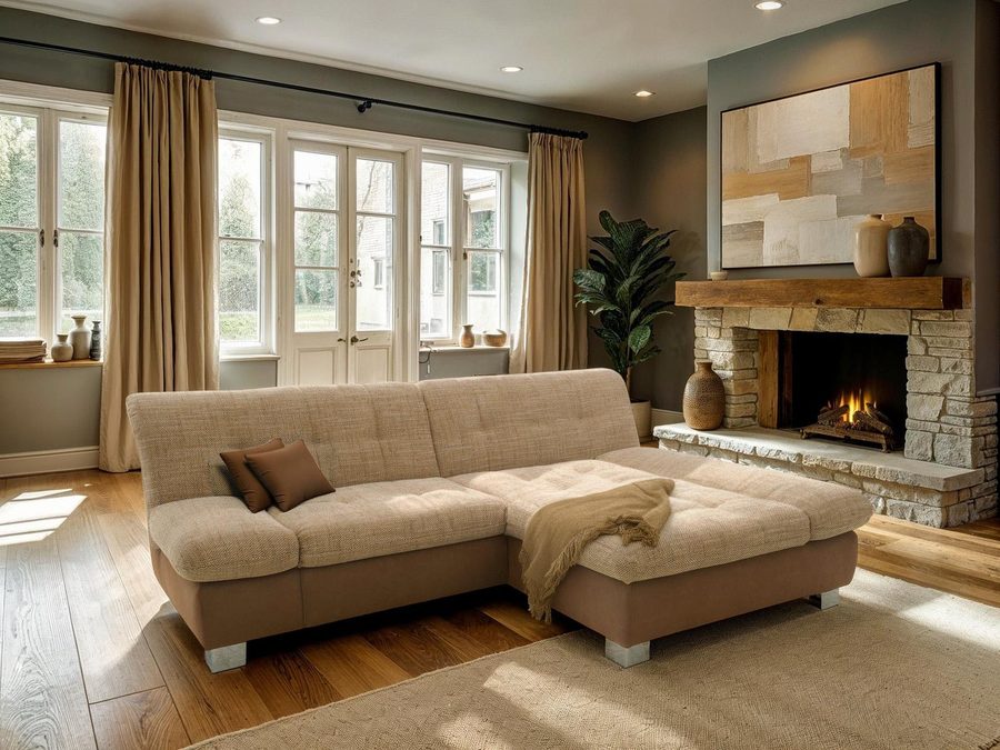DOMO collection Ecksofa 100031 234x157 cm, kompakt, komfortabel & bequem, L-Form, whlw. mit Bettfunktion und Armteilverstellung