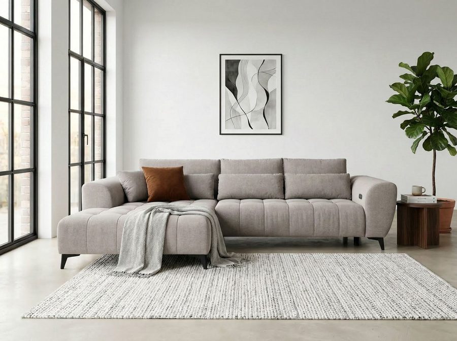 WERK2 Ecksofa Garay 287 x 220 cm elektr. Sitztiefenverstellung, bodenfrei, bequem, Luxus-Microfaser, L-Form, XXL, elektrische Sitztiefenverstellung