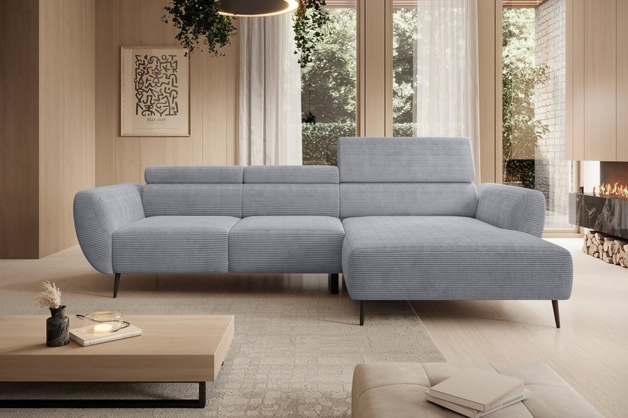 WERK2 Ecksofa Alisson 277 x 174 cm modern & bequem, bodenfrei, Multifunktionen, Cord, L-Form, XXL, elektrische Sitztiefenverstellung, Schlaffunktion
