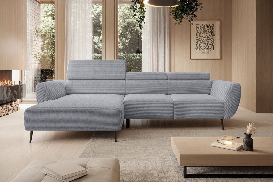WERK2 Ecksofa Alisson 277 x 174 cm modern & bequem, bodenfrei, Multifunktionen, Cord, L-Form, XXL, elektrische Sitztiefenverstellung, Schlaffunktion