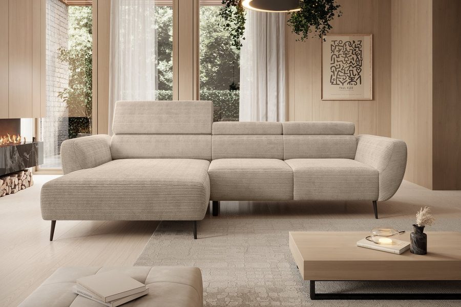 WERK2 Ecksofa Alisson 277 x 174 cm modern & bequem, bodenfrei, Multifunktionen, Cord, L-Form, XXL, elektrische Sitztiefenverstellung, Schlaffunktion